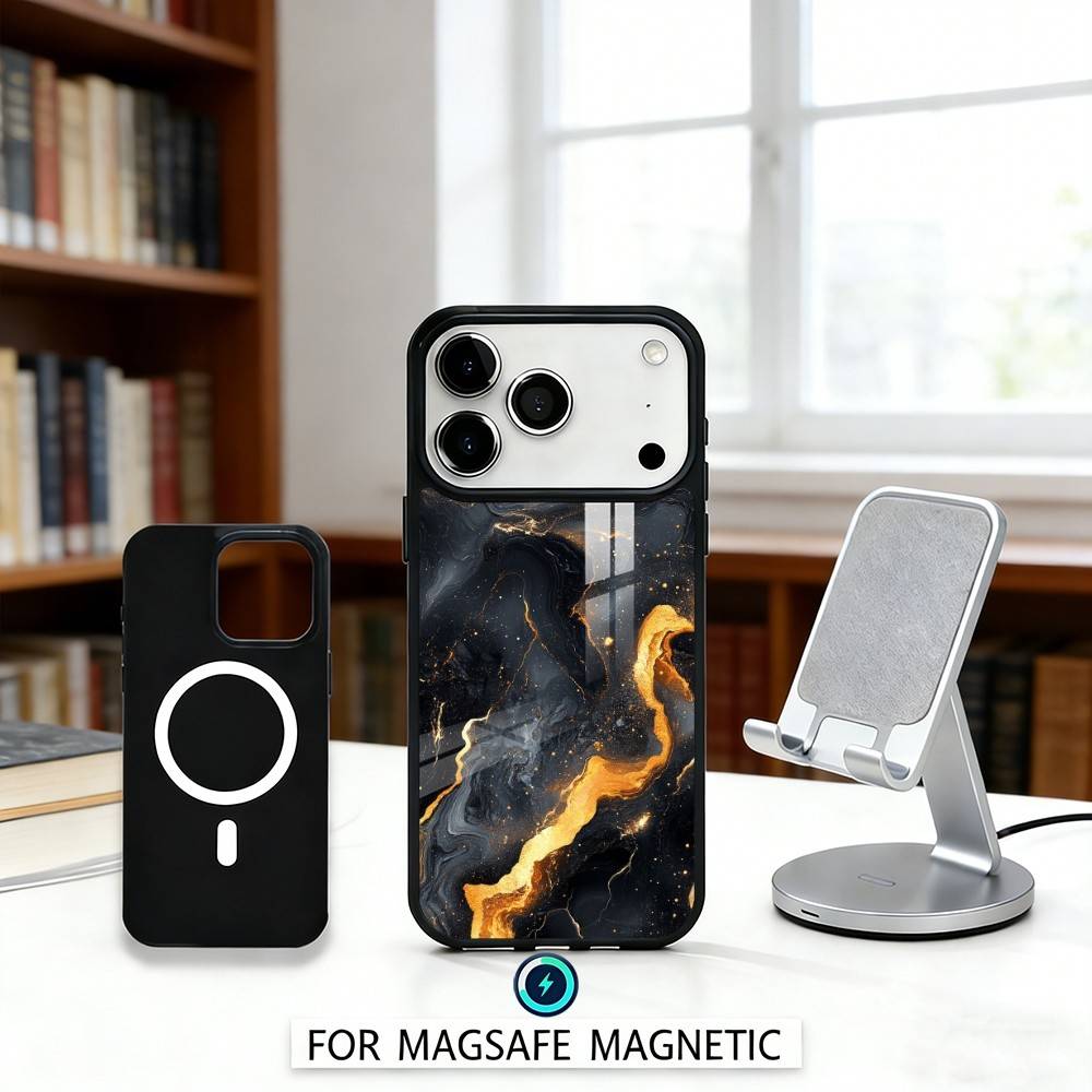 Black Gold Marble Pattern Phone Case Magnetic For iPhone17 16 15 14 13 12 Pro Max For Magsafe Wireless Charging Cover