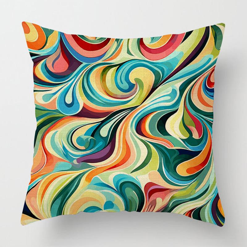 Home Decor Colorful Leaf & Swirl Digital Print Pillow Covers Pattern Cushion Cover Suitable for Sofa Bedroom Car Pillow Cover