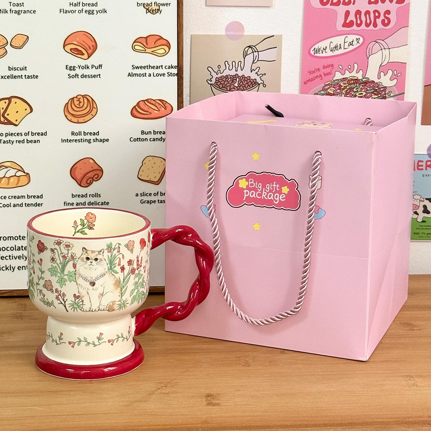 

Кружка Керамическая с Ложкой Милый Сувенир Подарок на День Рождения Чашка для Воды для Девочек Высококлассная Парная Кофейная Чашка 301-400ml