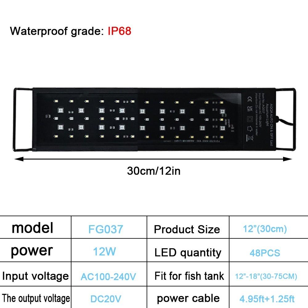 30-60cm Fish Tank Aquarium Light 24/7 Full Spectrum Lighting LED Light Aquarium Decoration Aquatic Plant Growth Lamp