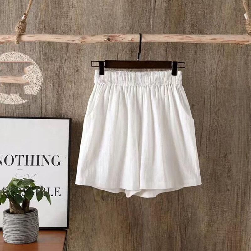 

Женские летние повседневные брюки большого размера в стиле ретро с эластичной резинкой на талии, свободные тонкие шорты, широкие брюки женские XL белый