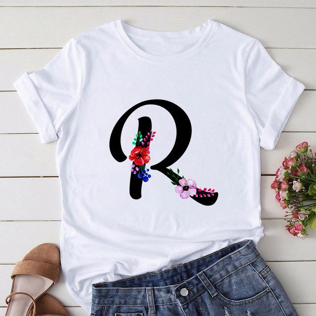 New Alphabet Print Women T Shirt Woman Harajuku Short Sleeve Tees Shirt Floral Letters T-Shirt Girl Summer Tee Top Femme Tshirt