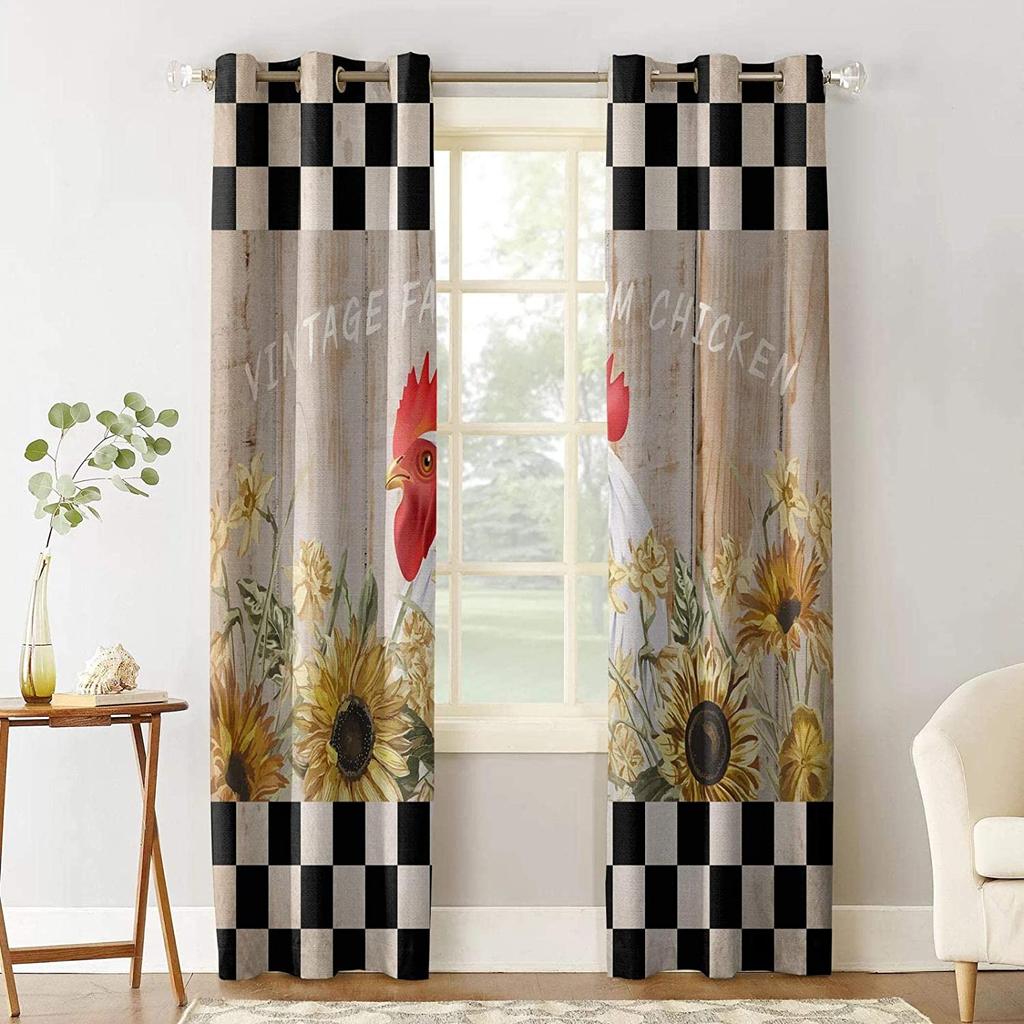 Rooster Miller-Aniaml Chicken Window Curtains, Living Room, Kitchen, Balcony, Home Decor, Bedroom, Patio Decoration