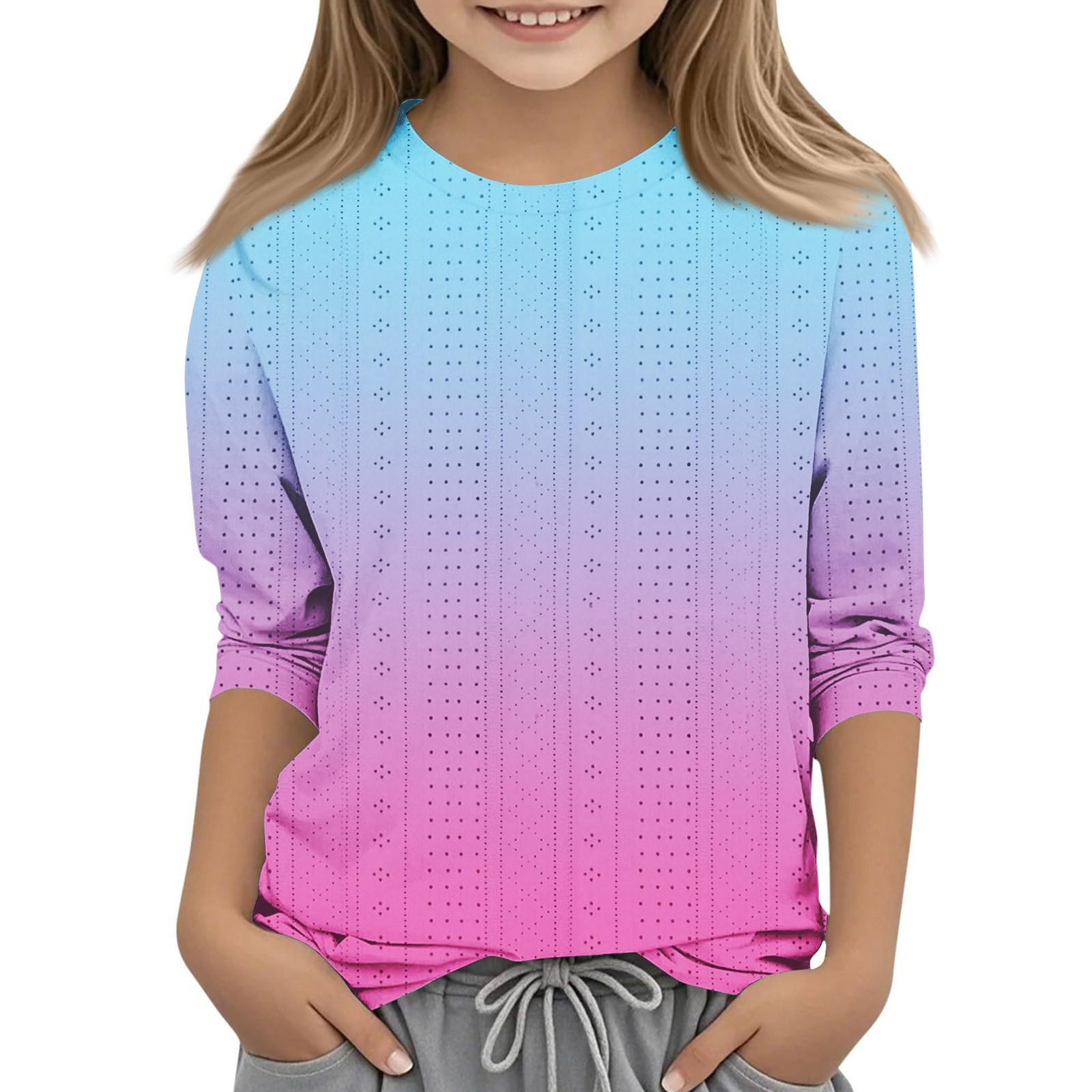 

Топы с принтом для девочек 5-16 лет с круглым вырезом и рукавами 3/4 Футболки Модные топы Наряды Футболки 130 синий