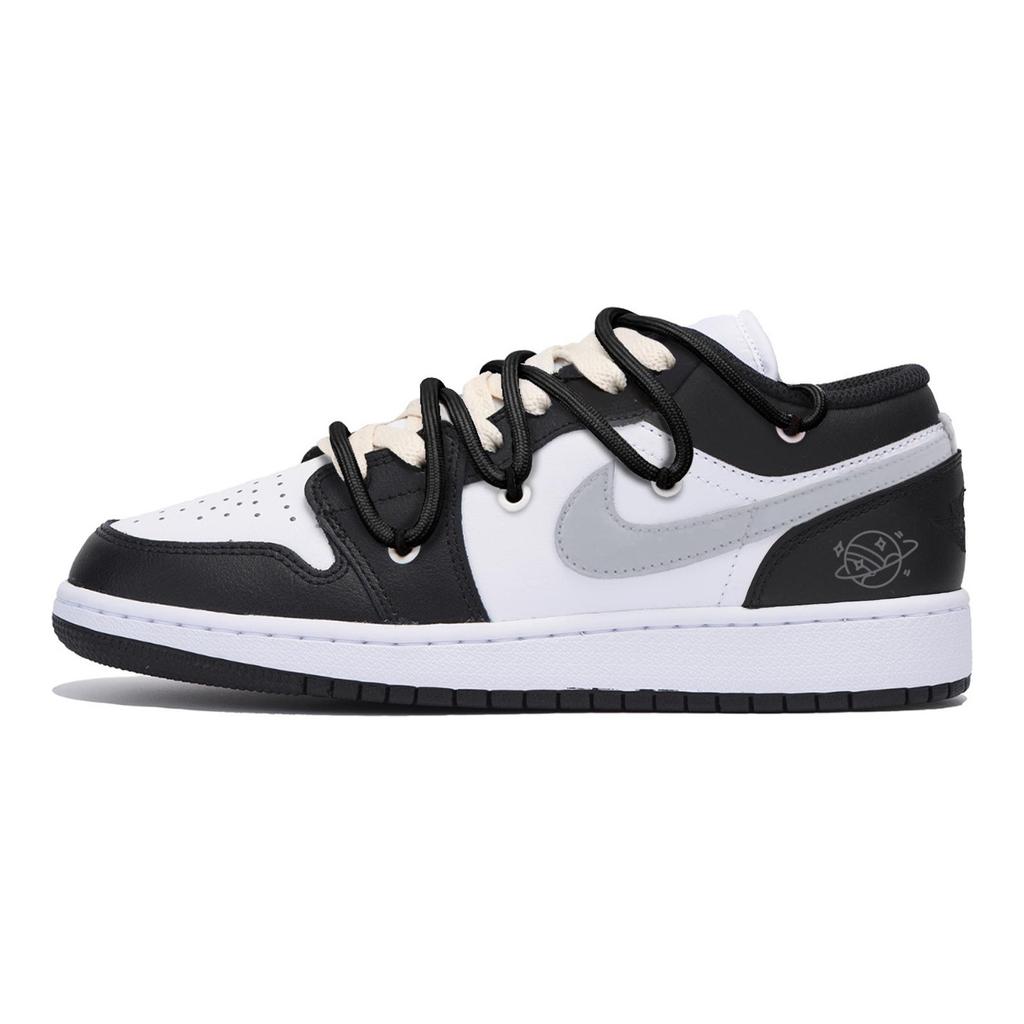 Jordan Air Jordan 1 Abrasion Resistant Slip Resistant Low top Vintage Basketball Shoes Men's Black White Gray 553558-131(Team85-)