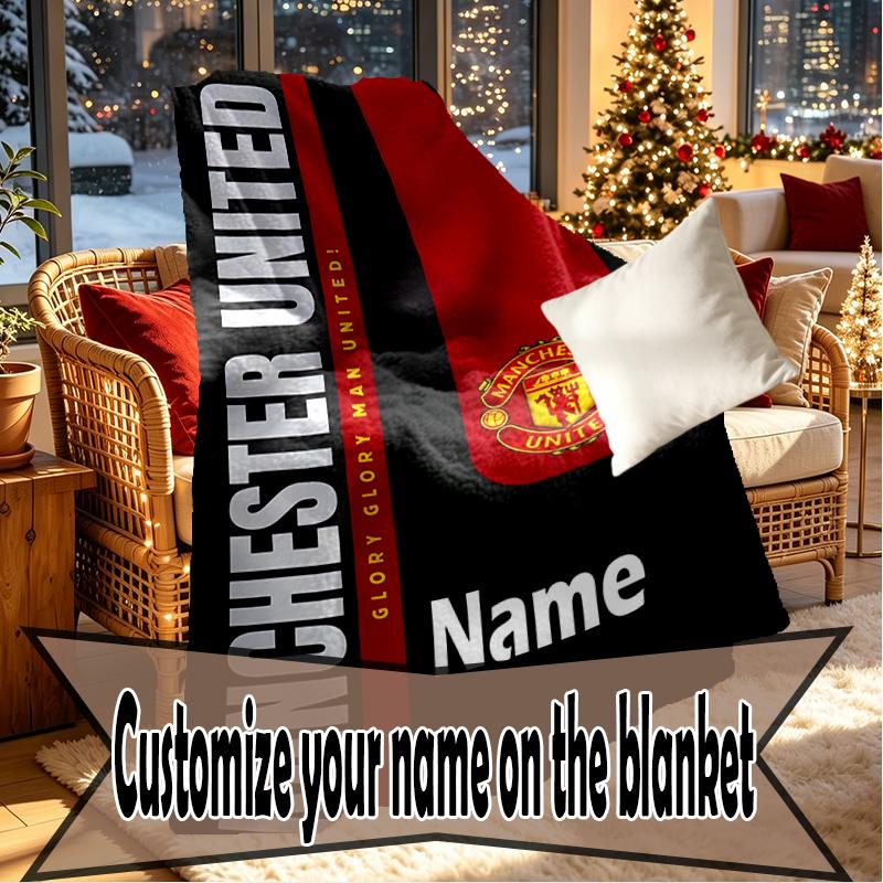 Custom Name Personalized Manchester Football F.C Print Blankets, Home Decor, Bedroom, Sofa, Camping, Couch, Gifts for Birthday Christmas