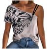 Women Summer Casual Printing Cold Shoulder Short Sleeve Tunic Shirt Tops Blouse