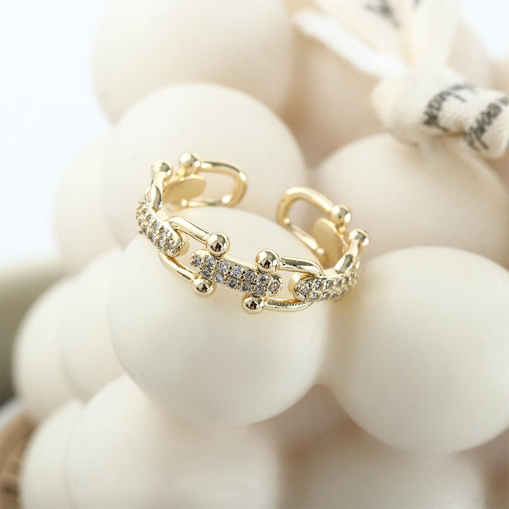 Adjustable U Shaped Buckle Geometric Open Rings Zircon Finger Rings Women Rings Korean Style