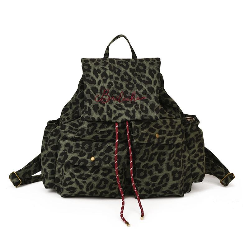 

Холщовый рюкзак с леопардовым принтом - Большая вместимость, Повседневная женская сумка для поездок зелёный