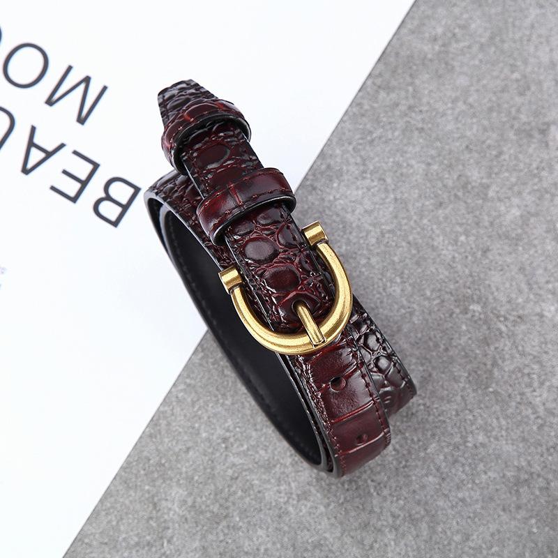 Four Seasons Available New Women'S Belt Crocodile Pattern Decorative Versatile Jeans, Suits And Dresses, Waist Up Leather Black Pants Belt