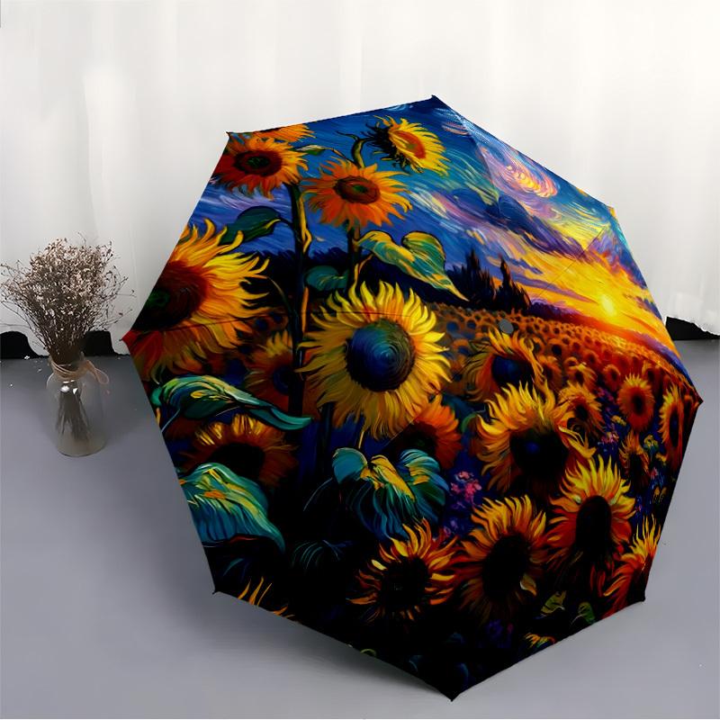 1pc Sunflower Field Folding Umbrella, Durable, Suitable for Outdoor Activities or Rain, Suitable for Commuting Yy251027093