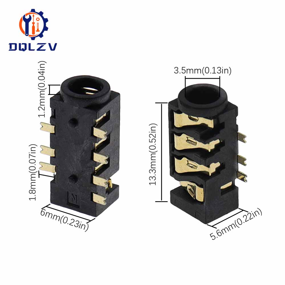 PJ-393 7Pin 3.5mm Audio Headphone Female Socket Jack Gold-Plated 7 Foot 4 Section DIP SMD SMT PJ393 Connector