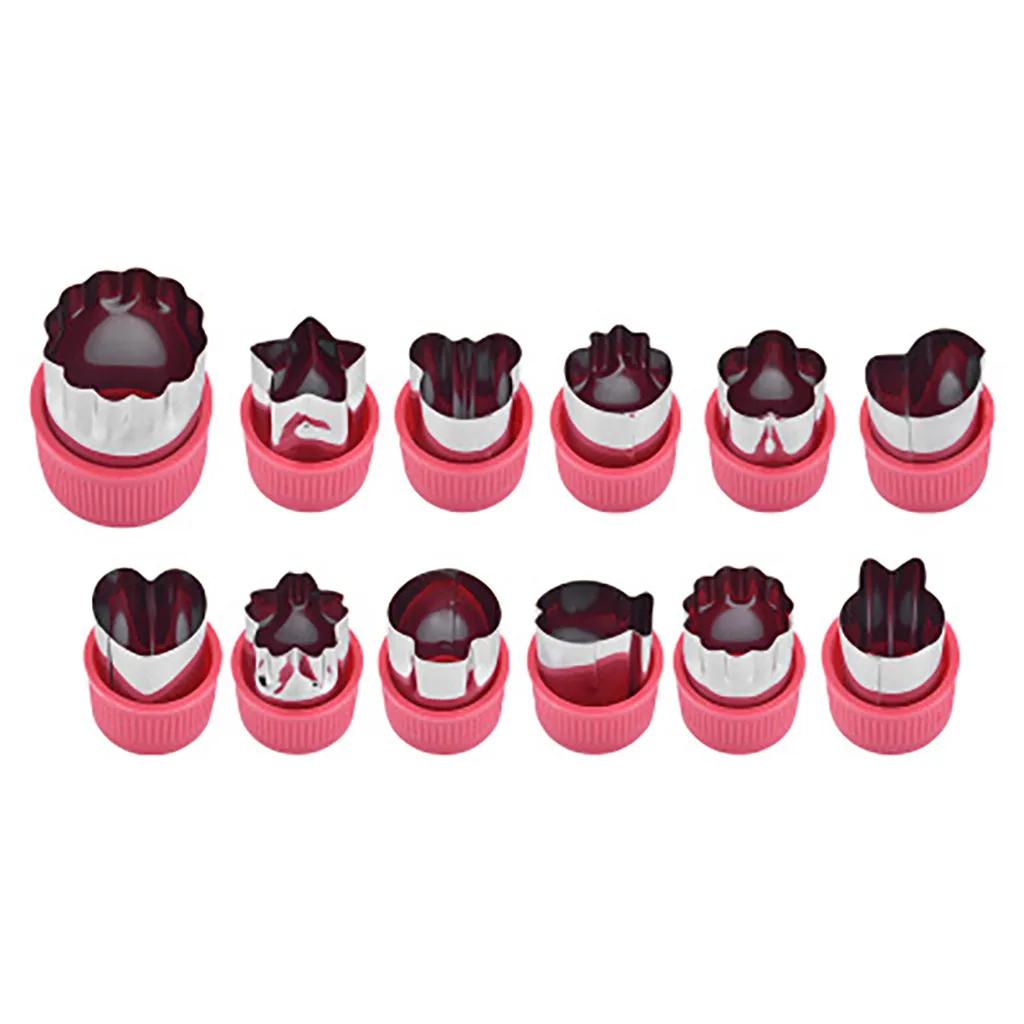 12Pcs Vegetable Fruit Cutter Star Shape Fondant Cake Cookie Plunger Mould Stainless Steel Mold Cutter Tools Kitchen Accessories