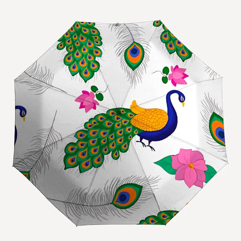 

1pc Peacock Feathers Automatic Open/close Umbrella, 8-Rib sturdy structure, Portable Travel Umbrella, Parties, Everyday Usel008