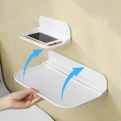 1 stk. Foldbar Vægmonteret Hylde Pladsbesparende Foldbart Opbevaringsstativ Uden Boring Telefonholder Wifi Router Opbevaringsbakke Badeværelsesorganisator