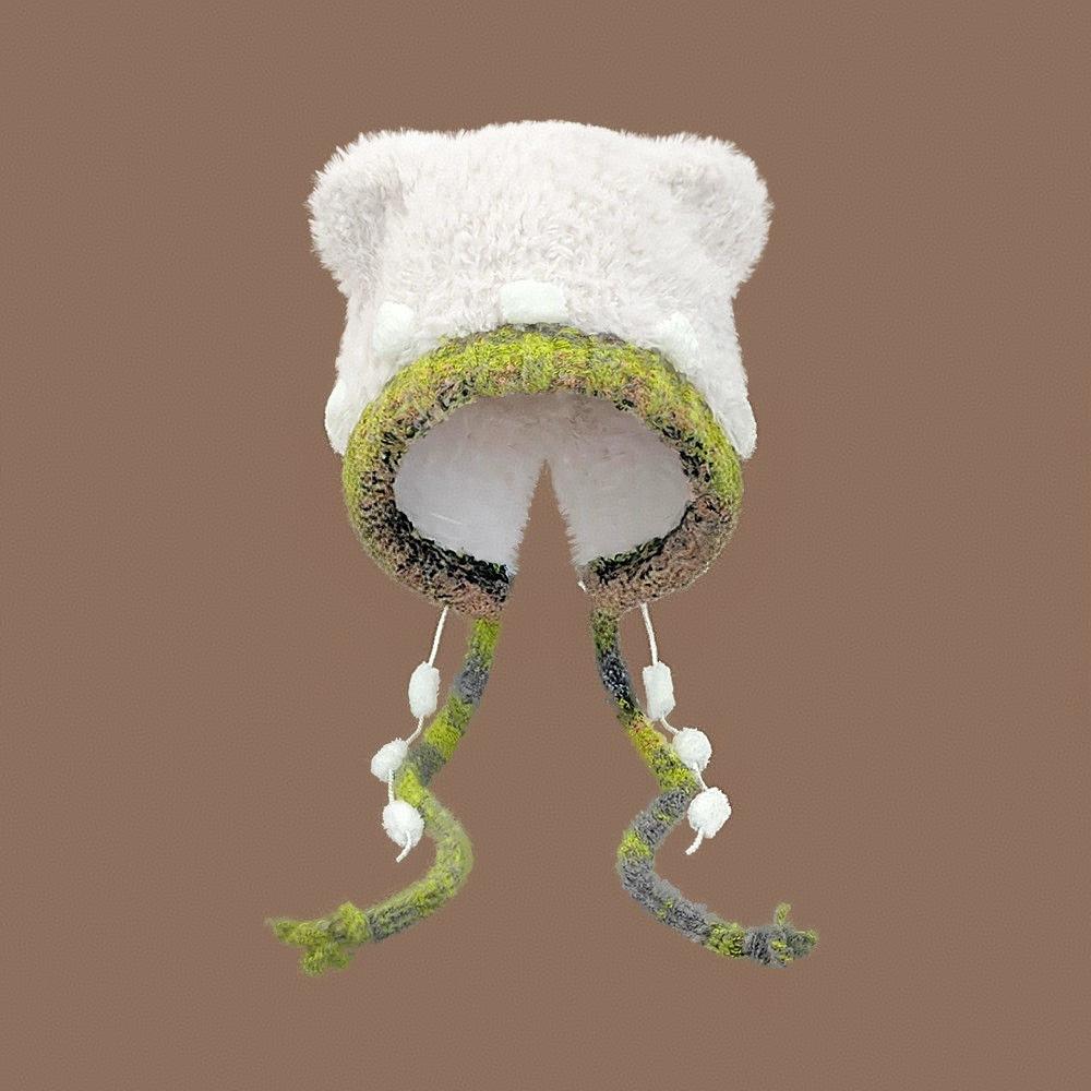 Winter warm ear protection color rope plush hat women's versatile windproof knitted wool hat plush thickened cycling pullover hat