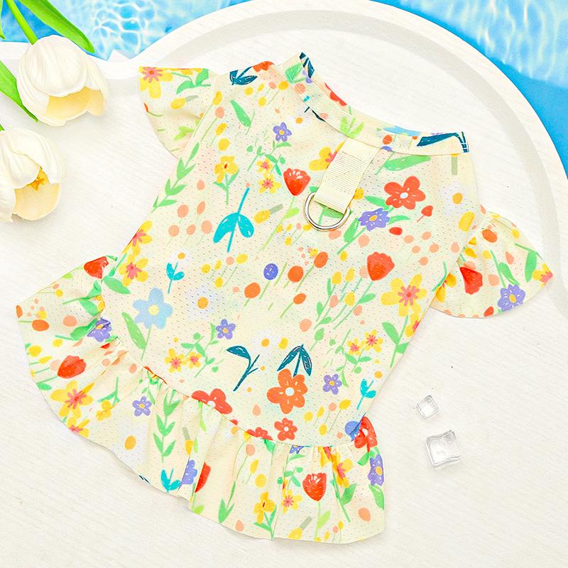 Ice Silk Big Dog Dress Spring Summer Dog Cat Pet Cat Clothing Dog Supplies Golden Retriever Floral Fresh Wind