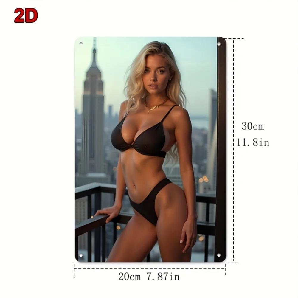 Vintage Metal Wall Art 8x12 Inch Retro Black Bikini Beach Sign Durable Home Decor for Bar Cafe Bedroom