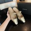 Temperament small square head pleated word with shallow mouth Mary Jane bag head half slippers female summer