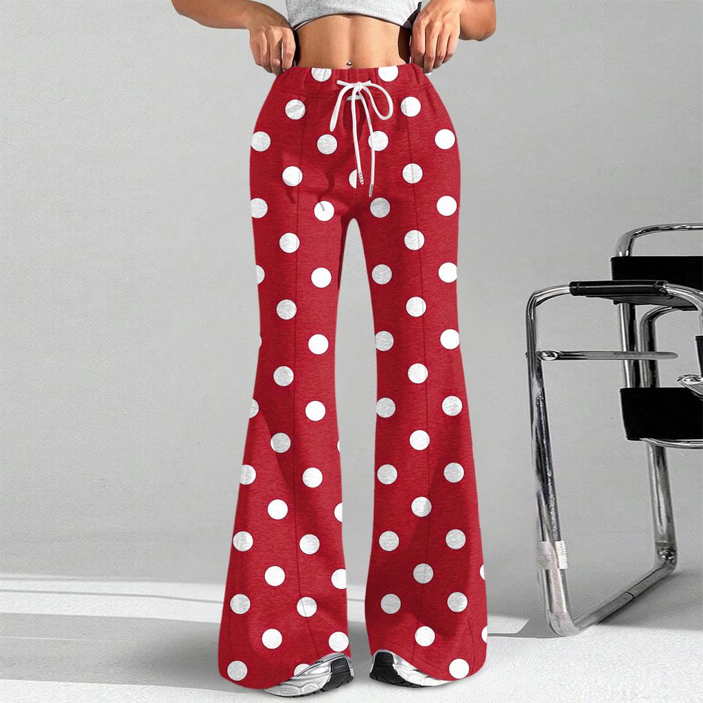 Women's Fashion Loose Drawstring Waist Polka Dot Printed Casual Sports Pants Casual Flared Pants