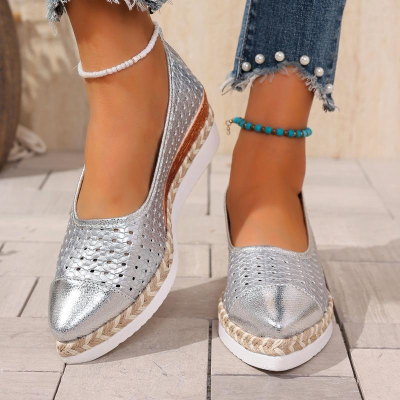Damen Espadrille Flats in weiter Weite: Atmungsaktive Strick-Keil-Sling-Pumps mit spitzer Zehenpartie für Damen, lässige Komfort-Sommerschuhe