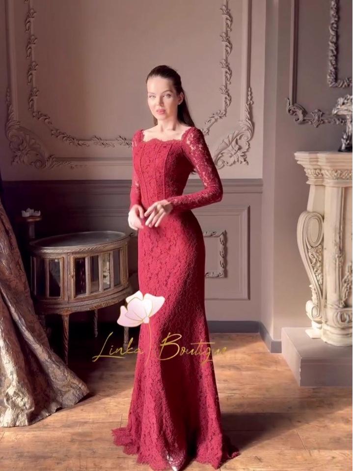 Europäisches & Amerikanisches Retro-Spitzen-Meerjungfrauenkleid: Herbst 2025 Edition, Langarm-Langrockkleid.