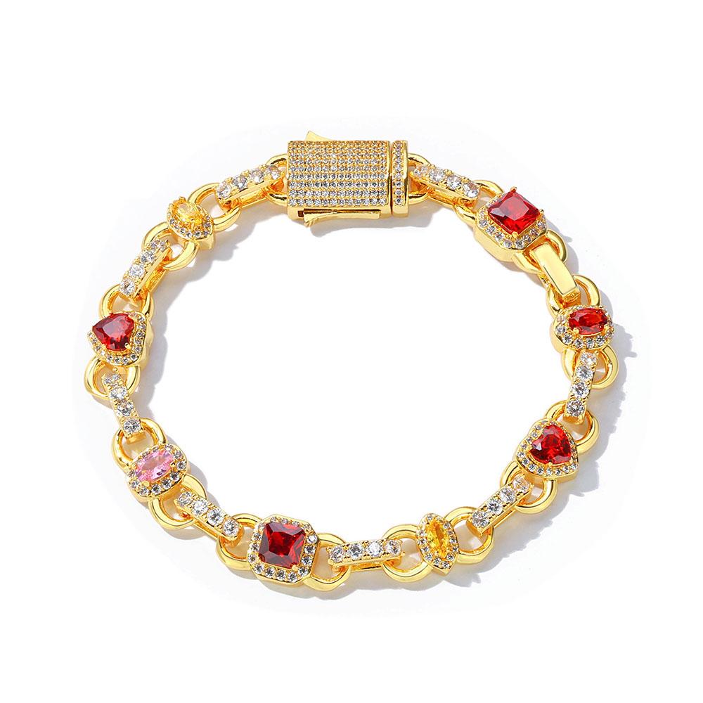

New Colorful Cubic Zirconial Geometric Diamond Necklace Women s 18K Plated Gold Red/Yellow/Pink Iced Out Chain Hip Hop Jewelry 7inches 18cm