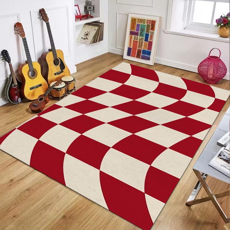 

Area Rug Floor Carpet Mat Optical Illusion Wavy Checkerboard Print Non-Slip Washable in Brown Green Red for Modern Home Decor 40X60cm