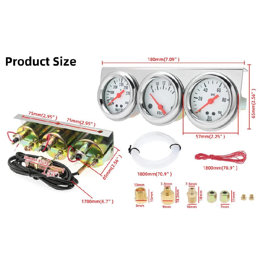 3 in 1 Triple Gauge Kit Water Temp Gauge Oil Pressure Meter Voltage With LED Light Gauge Set For Car Auto Vehicle Accessories