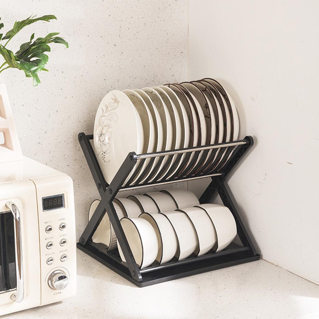 Double Layer Bowl Rack Multifunctional Dish Drying Rack Stainless Steel Dish Drainer for Kitchen Counter