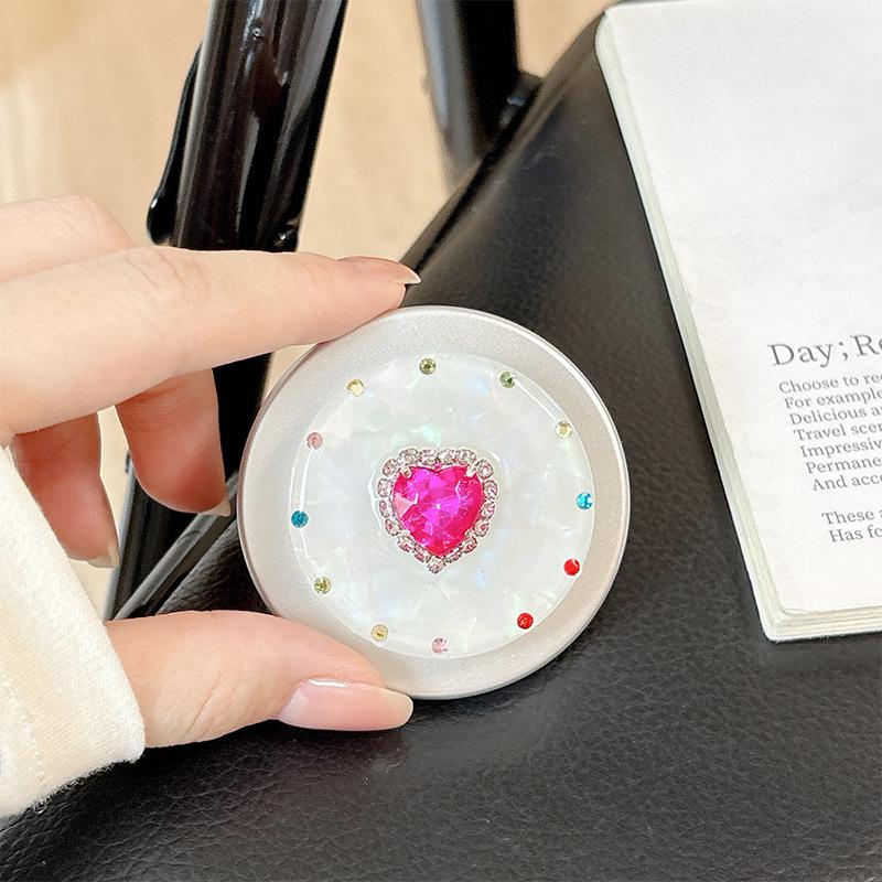 Colorful Heart Rhinestone Phone Holder: Magnetic, Retractable, Portable Finger Ring