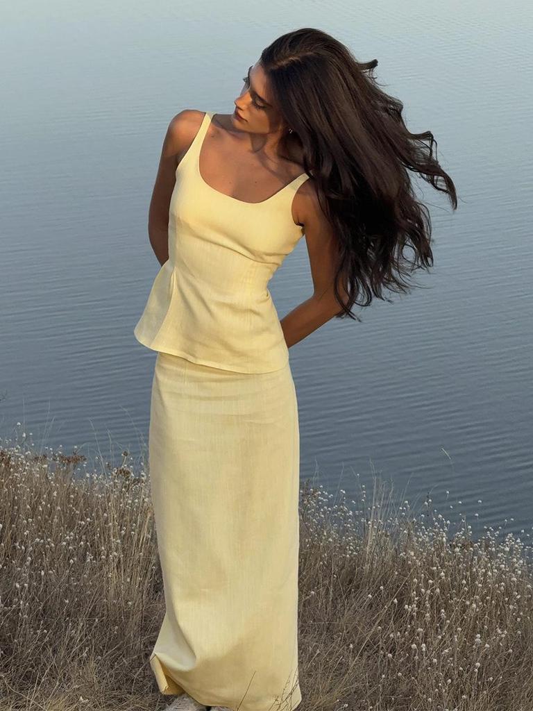 2026 Frühjahr/Sommer Träger-Slipkleid Set: Spaghetti-Träger Taillenbetonendes Oberteil + Fishtail-Rock für Damen