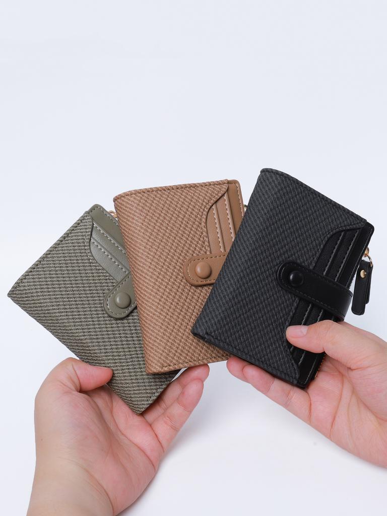 Stylish Mini Women's Wallet / Premium PU Leather Bi-fold Credit Card Holder Minimalist Solid Color Portable Zippered Coin Purse