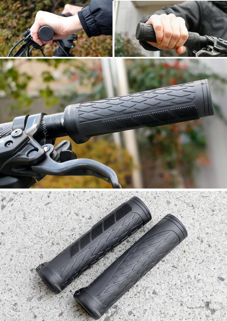 GORIX Bicycle Cylindrical and Round Handlebar Black with Cross Mountain Electric Mini and Other Grips, Grips, Lock-On, Shock-Absorbing, Non-Slip,