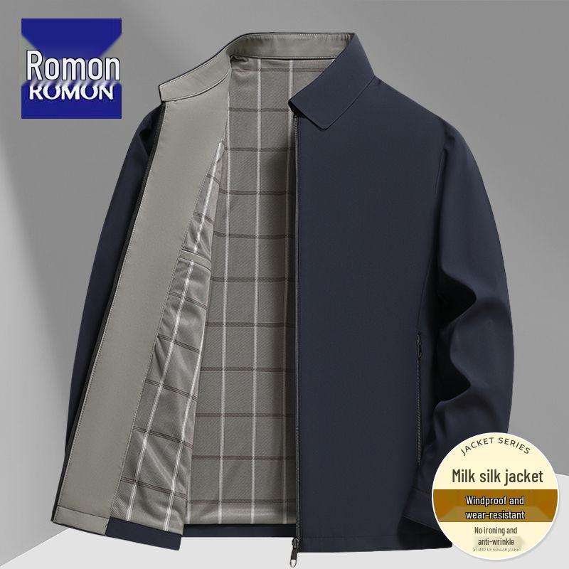 Romon 2026 Men's Autumn Solid Color Casual Business Jacket with Turn-down Collar