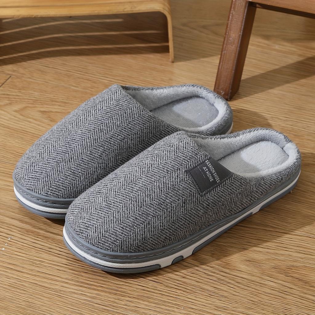 Zapatos planos de estilo retro con patrón de espiga gris y forro afelpado para uso doméstico, disponibles en tallas más grandes.
