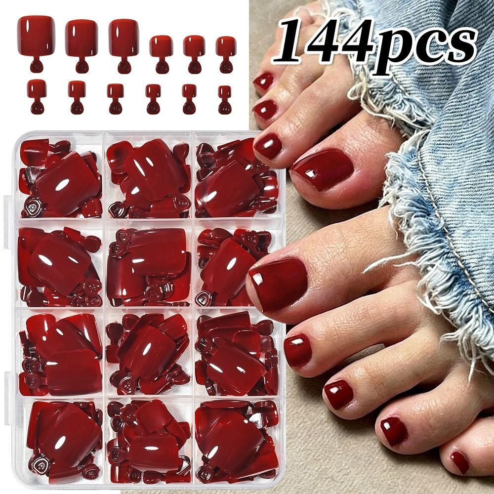 96/144/288 Pcs Artificial Fake Toenail Short Square Foot Nail Art Tips Foot Extension