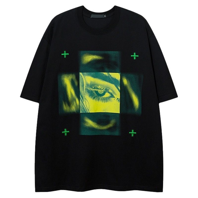 High Street Originální Retro Pánské Tričko s Krátkým Rukávem Americké Trendy Značky Hip-hopová Tmavá Osobnostní Potisk Volné Bavlněné