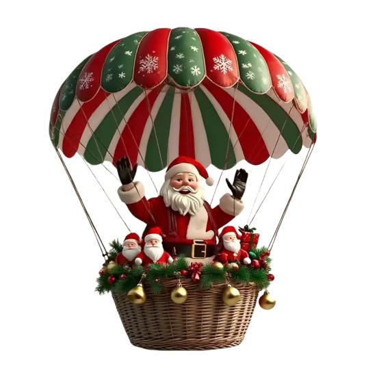 Hot Air Balloon Christmas Ornament 2D Flat Acrylic Santa Claus On
