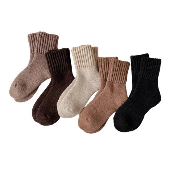 

Unisex Thick Crew Warm Winter Socks Ribbed Socks Solid Color Stretchy Casual Socks for Women 5pairs