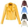 Lapel Long Sleeves Zipper Pocket Women Jacket Fall Winter Solid Color Faux
