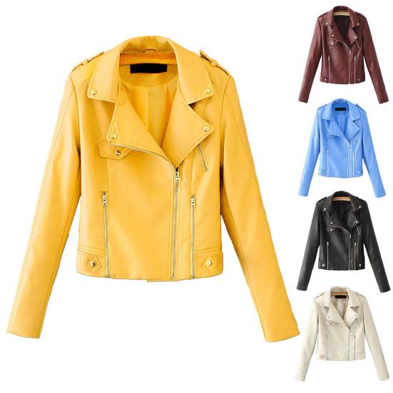 Lapel Long Sleeves Zipper Pocket Women Jacket Fall Winter Solid Color Faux