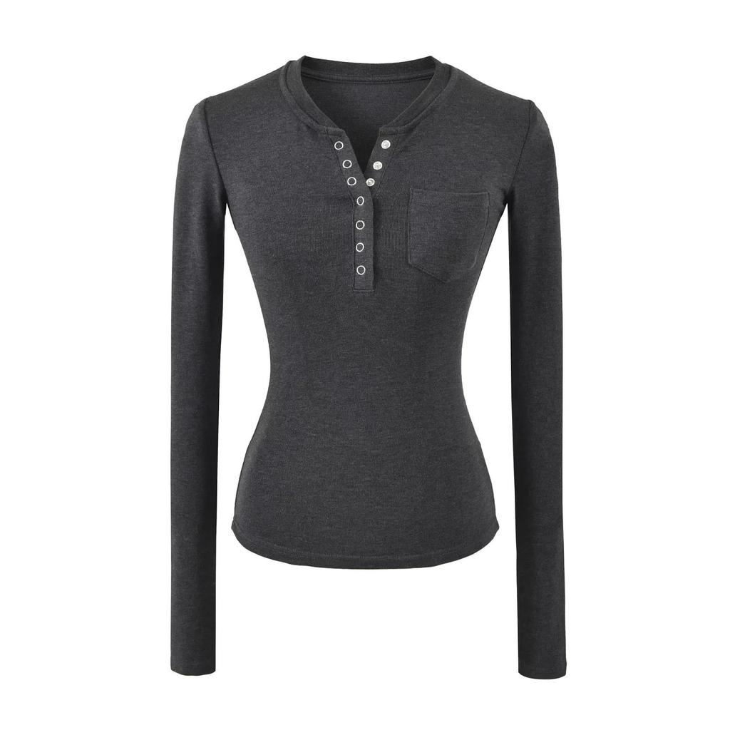 2025 Slim-Fit Women's Spicy Henley Long-Sleeve T-Shirt – Versatile, Flattering Base Layer