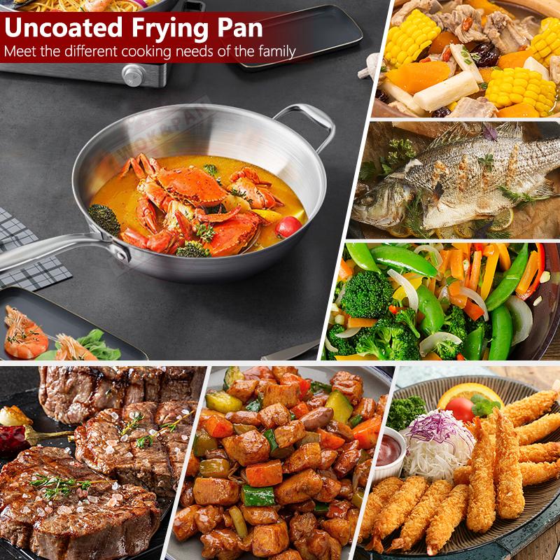 Tri-Ply Stainless Steel Wok Pan 12.6 Inch Stir-Frying Pan Induction Cooking Pan Dishwasher and Oven Safe with Auxiliary Handle