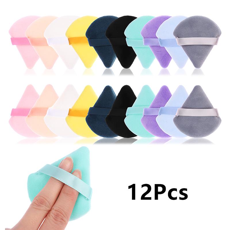 12Pcs Triangle Velvet Powder Puffs Mini Finger Puffs Washable Blend Cosmetic Accessories For Girls Women