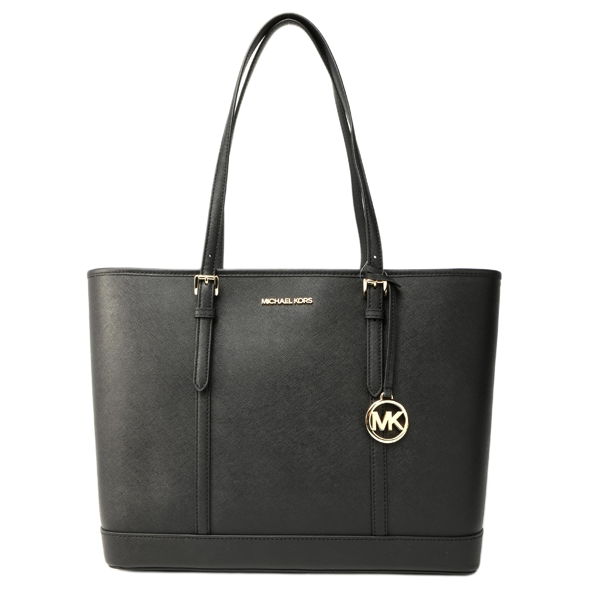 

Michael Kors Mk Jet Set Travel Solid Color Vintage Large Capacity Letter Logo Pendant Leather Tote Bag Women tote Black 35F0GTVT9L-BLACK Basic Set (Bag+Dust Bag)
