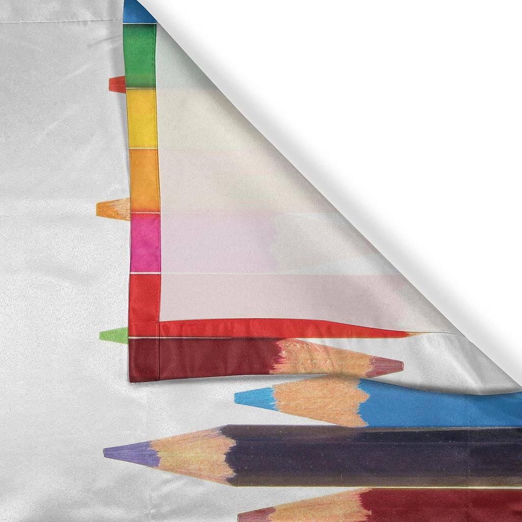 Lunarable Back School Kitchen Curtains Coloured Pencils Children Painting Theme Primary Creativity Abc Print Window Curtain Polyester Perfect For