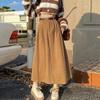 Korean Women's Brown Skirt Autumn Winter High-waisted Corduroy Long Skirt Ladies College Style Pleated A-line Skirts