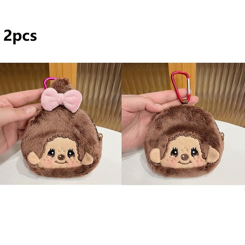 Monchhichi Round Small Hanging Bag With Zipper Cute Wallet Storage Mini Monchhichi Backpack Charm Cute Plush Monchichi Gifts