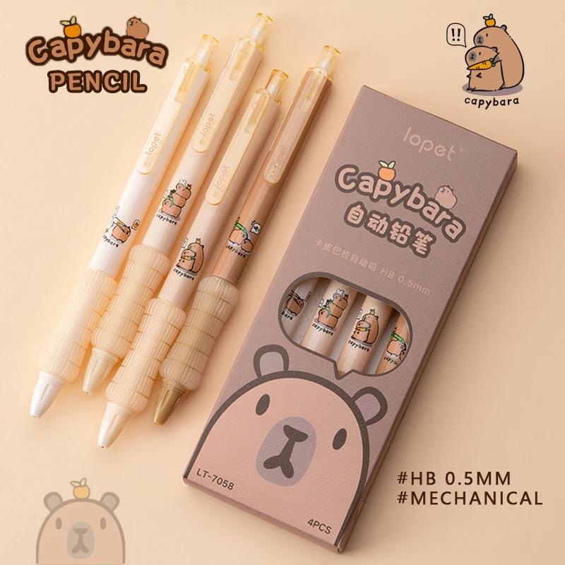 4 Pcs/Set Kawaii Capybara Automatic Pencil Cute 0.5mm Black Lead Soft Touch Writing Mechanical Pencils Student School Stationery